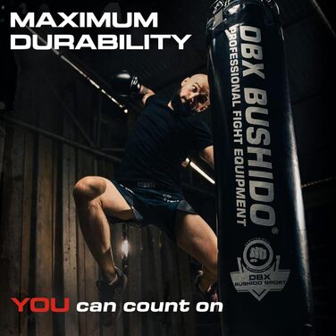Боксерський мішок DBX BUSHIDO SPORT з наповнювачем 60 кг - без наповнювача - тренування з боксу, кікбоксингу, ММА, муай-тай та інших бойових мистецтв, чорний з наповнювачем