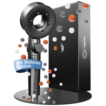 Душова лійка з фільтром 3 режими - включно з режимом підвищення тиску Економна душова лійка з мінеральними перлинами Ручна душова лійка, душова головка, душова насадка в чорному кольорі, включно з інструментом, запасними перлинами та матовою чорною панелл