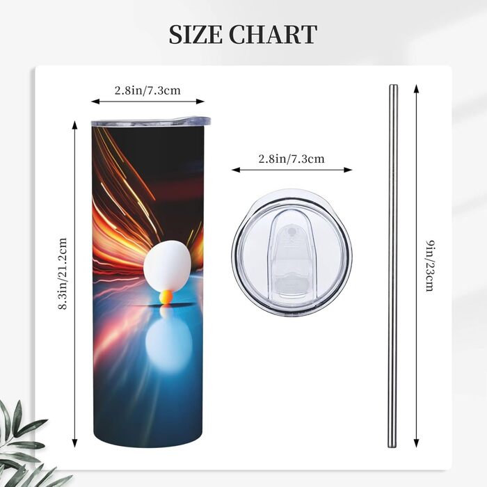 Кухоль з прямою трубочкою, 590 мл, настільний теніс, з принтом, дорожній кухоль, підходить для кемпінгу, офісу та дому