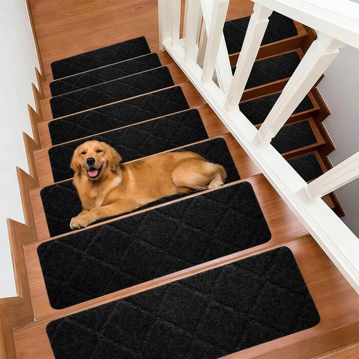 Самоклеючі килимки для сходів FARYODI, 15 шт. , 55x19 см, Килимки для сходів для дому з дерева, плитки та мармуру (чорні) 15 шт. - 55x19 см - чорні