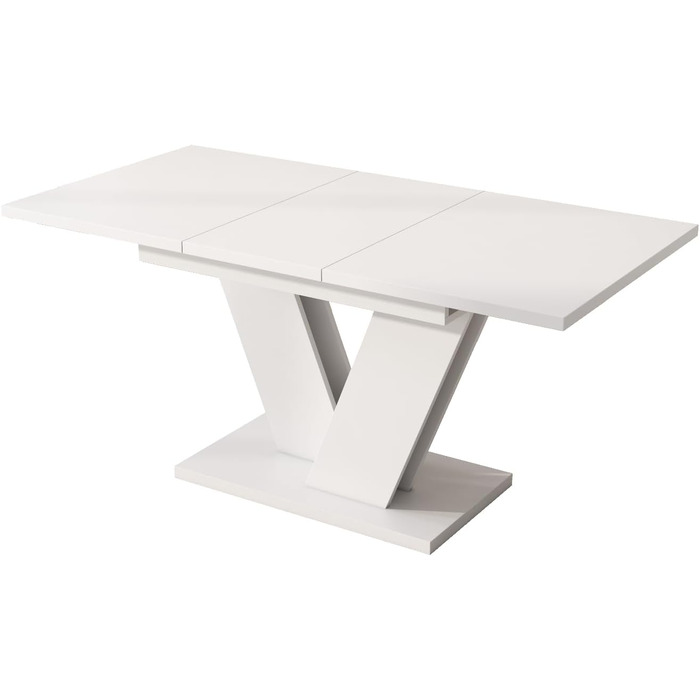 Розкладний обідній стіл 120/160 * 80 см, для 4-6 осіб, прямокутний, потовщена стільниця, V-подібні ніжки, білий