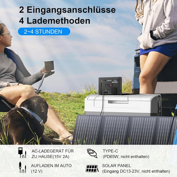 Портативний зовнішній акумулятор Powkey ємністю 26400 мАг/97,68 Втгод з виходом 100 Вт/230 В змінного струму, 12 В 8 А постійного струму, PD 65 Вт USB C, для кемпінгу, планшетів та мобільних телефонів G100