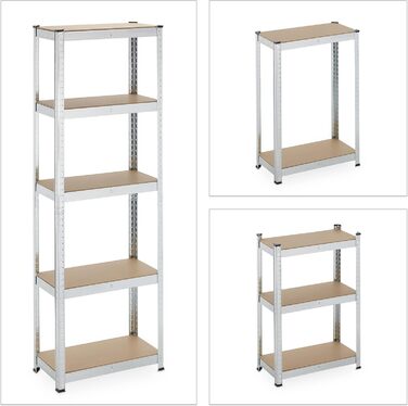 Потужний стелаж Relaxdays, ВxШxГ 180x60x30 см, 500 кг, оцинкована сталь, полиця для зберігання в підвалі, гаражі, вставного типу, сріблястий