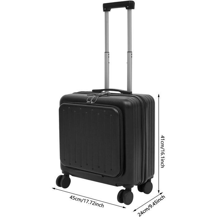Маленька валіза з кодовим замком, оснащена портом зарядки USB, 18-дюймова дорожня валіза з відділенням для ноутбука (чорна)