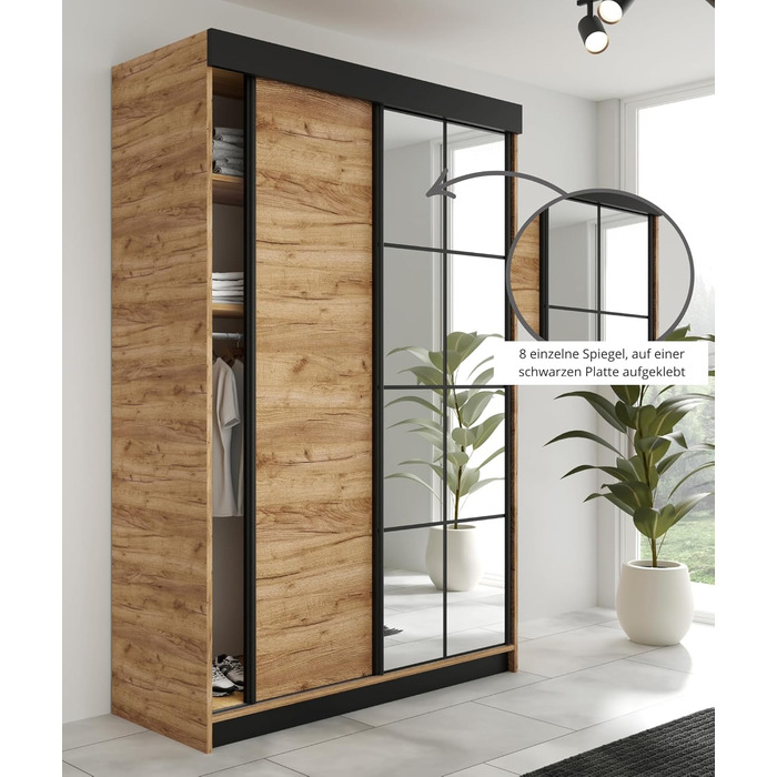 Шафа-купе з дзеркалом - Шафа для спальні - Шафа для спальні - Шафа - Шафи - Шафи - 138x205x59 - Чорний