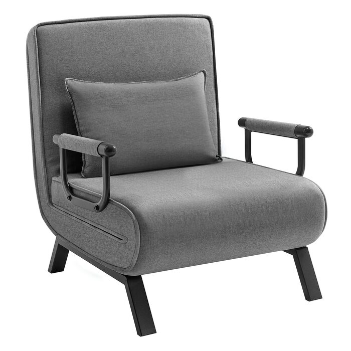 Крісло-ліжко WOLTU 3-в-1 з функцією ліжка, гостьове ліжко, диван-ліжко з функцією ліжка, регульована спинка, вітальня, спальня, балкон, металевий каркас, лляне покриття, 80 x 82 x 74 см, темно-сірий 190x69 см