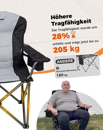 Крісло для кемпінгу KingCamp, складне, міцне, для дорослих, висота 205 кг, складні кемпінгові крісла, з регульованою поперековою опорою, сумкою-холодильником та підлокітниками, висока спинка, садове крісло, риболовля M - чорний сучасний