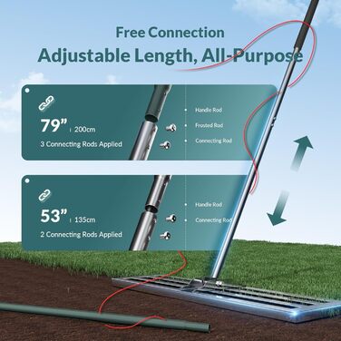 Гребінь для вирівнювання газону 75x25 см міцний вирівнювач з повністю закритою верхньою частиною, стійкий до перекидання, з товстою ручкою, м'яким пінопластовим захватом та матовою сталлю 304.