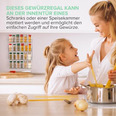 Підставка для спецій Coninx Copa для дверцят шафи, 4 яруси, хромована - Підвісний органайзер для спецій - Настінна підставка для спецій на 4x8 банок для спецій - Підвісна підставка для спецій - Підставка для спецій для кухонної шафи - Кухонна полиця 50x40