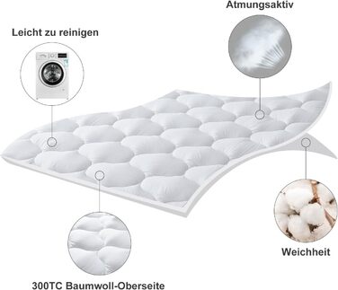 Наматрацник R.SHARE 180x200 см, м&39який топпер 180x200 см, дихаюча обгортка 360, потовщений топпер, можна прати, 3D-сітчастий чохол, сертифікований Oeko-Tex, білий, 180x200 см