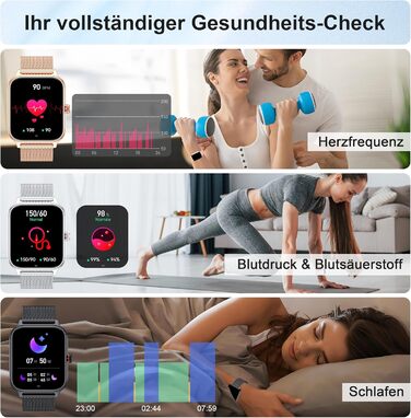 Розумний годинник для чоловіків та жінок, функція телефону, артеріальний тиск, пульс, сон, 1.96-дюймовий фітнес-годинник зі штучним інтелектом, понад 100 спортивних режимів, водонепроникність IP67, крокомір, будильник, калькулятор, візитна картка, iOS/And