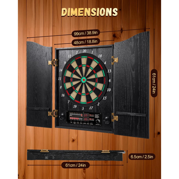 Електронна мішень для дартсу, декоративний набір шаф для електронної міші для дартсу 12 бронзових дротиків з м&39яким наконечником режим гри в крикет - професійна електронна мішень для дартсу з чорними дерев&39яними дверцятами шафи