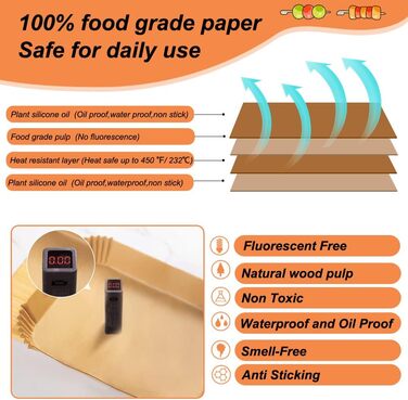 Папір для випічки аерофритюрниці, 150 шт. Папір для випічки у фритюрниці для AF300EU.AF400EU, аксесуари для фритюрниці Папір для фритюрниці для двозонної фритюрниці 20 см x 13,5 см x 4,5 см