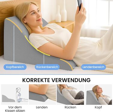 Подушка для спини/подушка для читання для ліжка та дивана, клиноподібна подушка, ергономічна клиноподібна подушка, зручна спинка для читання, перегляду телевізора, ігор та відпочинку (сіра)