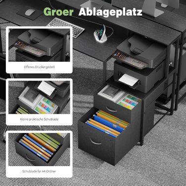 Кутовий письмовий стіл YOUDENOVA з шухлядами, L-подібний, 168x100 см, ігровий стіл зі світлодіодним підсвічуванням, комп&39ютерний стіл з розеткою та портом зарядки USB, офісний стіл, чорний, 168*100*88,5 см