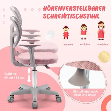 Дитяче крісло FANTASK з поворотом на 360, рожеве, дитяче комп&39ютерне крісло з 5 колесами, що блокуються, регульоване по висоті 80-91,5 см, дитяче крісло зі спинкою та підлокітниками для дітей 3-10 років