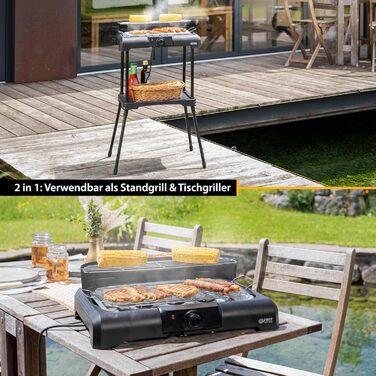 Підлоговий гриль TZS Перша Австрія 2000 Вт Електричний гриль з регулятором температури та відбивачем тепла Садовий гриль на ніжках Поверхня гриля 45 см х 22 см з тамбуром Барбекю Електричний стіл Гриль