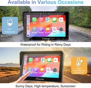 Бездротовий екран Carpuride W702 Carplay для мотоцикла, портативний CarPlay & Android автомобіль для мотоцикла, 7-дюймовий водонепроникний сенсорний екран, підтримує подвійний Bluetooth, GPS-навігацію, Siri.