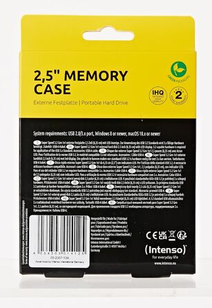 Зовнішній жорсткий диск Intenso Memory Case 500 GB (6,35 см (2,5 дюйма) 5400 об/хв, 8 МБ кеш-пам'яті, USB 3.2) чорний 500 ГБ (USB 3.2)