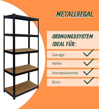 Міцний стелаж Relaxdays, ВxШxГ 180 x 60 x 30 см, 875 кг, 5 полиць, полиця для зберігання в підвалі, вставного типу, чорний/коричневий