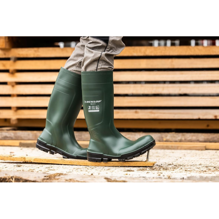 Робочі черевики DUNLOP Work-It S5 з ПВХ для чоловіків та жінок Водонепроникні захисні черевики зі сталевим носком Будівельні черевики Хімічні та стійкі до ковзання Жовті Розміри від 35 до 50 (EU 40) Зелені