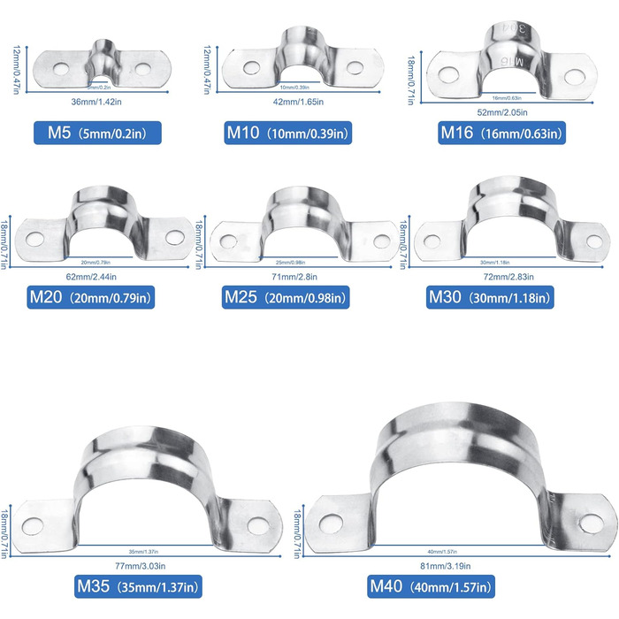 Хомути для труб XSHAO 80 шт. U, U-затискач з нержавіючої сталі, хомути для труб із двома отворами для кріплення кронштейна труб (8 розмір)