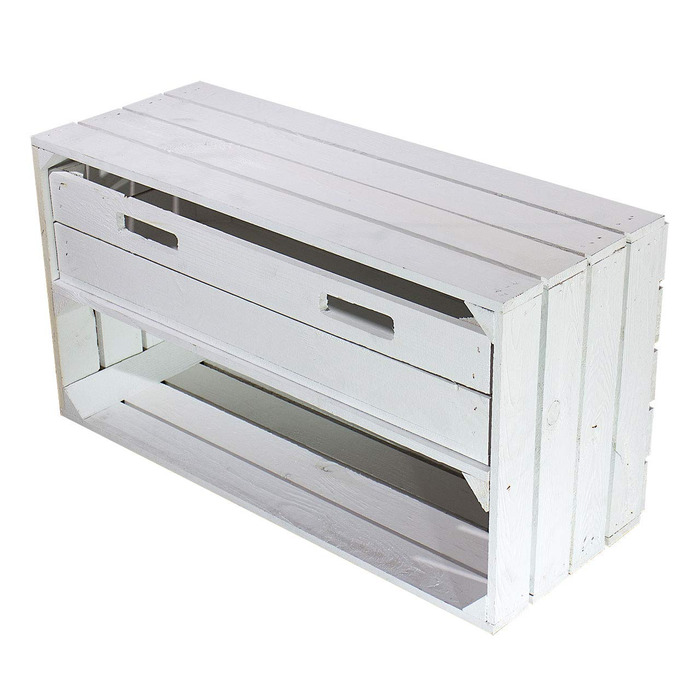 Білі дерев&39яні ящики з шухлядами та відділеннями - місце для взуття та шапок, шарфів, рукавичок (68x40x30см, широкий ящик для фруктів з шухлядою, 68x40x30см) Широкий ящик для фруктів з шухлядою 68x40x30см 68x40x30см