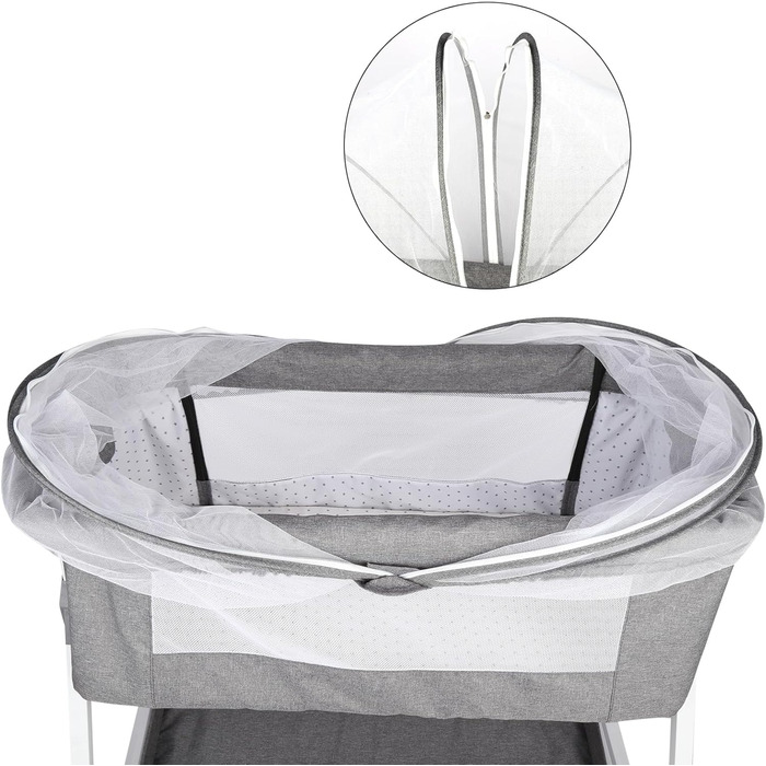 Дитяче ліжечко Side-by-Side, дитяче ліжечко 2-в-1 від народження до 25 кг, додаткове ліжко з 6 регулюваннями висоти, з матрацом/відкидною бічною панеллю/колесами, ліжечко з сітчастої тканини - 80 x 40 x 100-115 см - льон 80 x 40 x 100-115 см - льон