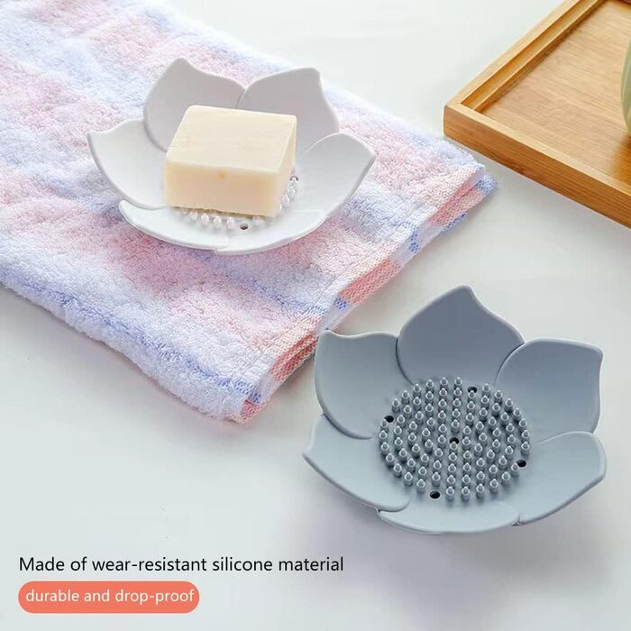 Каучукова мильниця з 2 частин зі зливом, мильниця для кухні, мильниця для душу, мильниця з пелюсткою (біла та сіра)