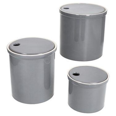 Набір із 3 контейнерів для зберігання Oskar MamboCat розмірів S, M та L сірого кольору Горщик із кришкою для картоплі, цибулі та часнику з білої глини для вашої кухні Циліндрична скринька для зберігання