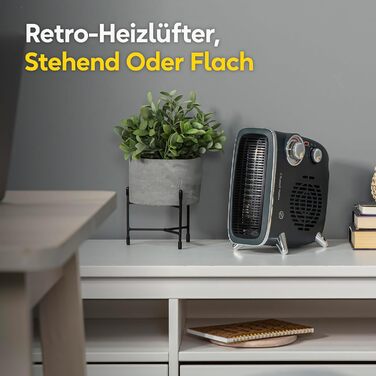 Електричний обігрівач Russell Hobbs, 1800 Вт/1,8 кВт, горизонтальний/вертикальний ретро-вентилятор, сірий з регульованим термостатом, 2 режими нагріву, підходить для приміщень площею до 20 м, поворотний регулятор, RHRETHFH1001G з 2-річною гарантією