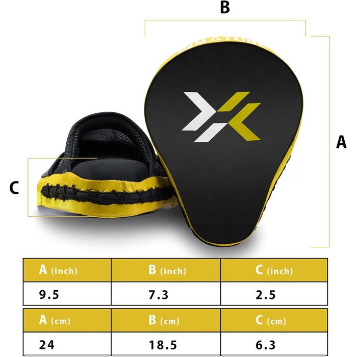 Боксерські щитки з високоякісною підкладкою - 1 пара боксерських щитків для кікбоксингу для оптимального поглинання ударів, тренувальні щитки для чоловіків та жінок, жовті