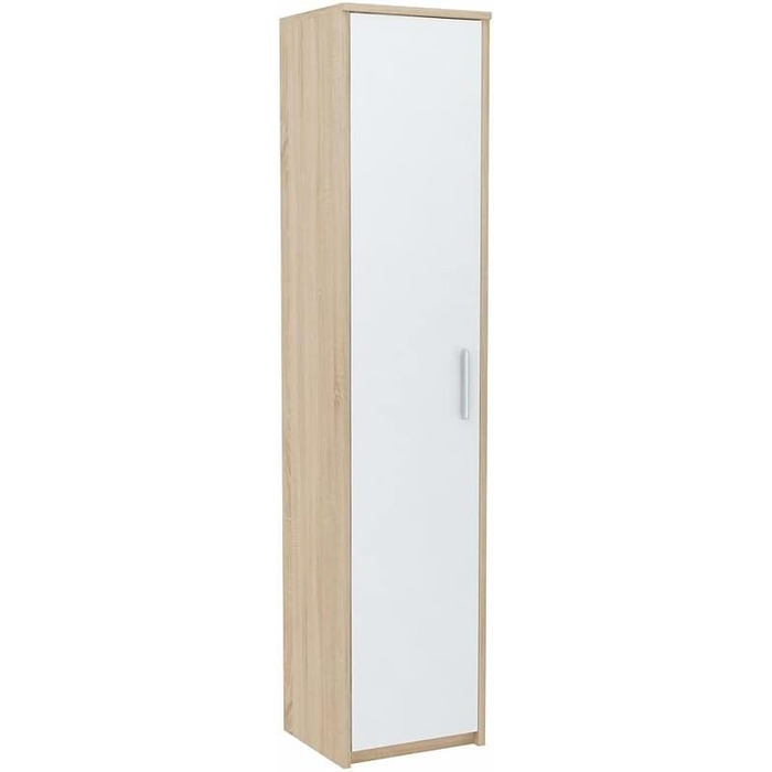 Вузька шафа MATKAM для спальні - Багатоцільова шафа Ш40 В182 Г35 см - Вузька полиця з дверима - Шафа з 4 полицями - Універсальна шафа для спальні, вітальні, офісу - Дуб Сонома/Білий Дуб Сонома Фасадна частина білого кольору