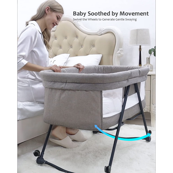 Дитяче ліжечко UBRAVOO, складне, з матрацом та колесами, для новонароджених, ліжечко для подорожей Дитяче ліжко Додаткове ліжко, Bravo Basic, сірий