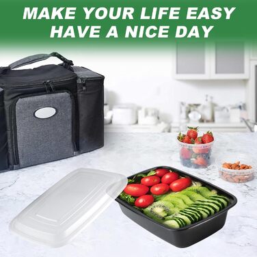 Контейнерів для приготування їжі, багаторазові, без бісфенолу А, з кришками, з міцного пластику, штабелюються, можна використовувати в мікрохвильовій печі, морозильній камері та мити в посудомийній машині (1000 мл/32 унції), 50