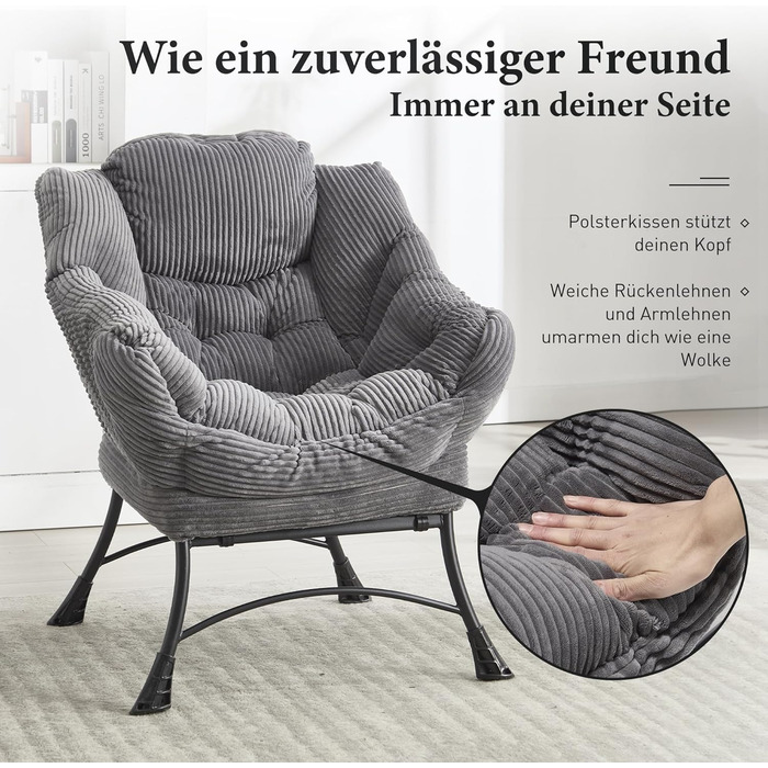 Крісло-гойдалка з оттоманкою, реклайнер з підніжкою крісло для спальні для дорослих, сучасне декоративне крісло для відпочинку з підлокітниками, ергономічна підставка для ніг, сірий колір