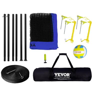 Комплект волейбольної сітки VEVOR зі збільшеним ігровим полем (9,7 x 2,4 м), Портативний, синій, з регульованою висотою, для пляжу та саду (з м'ячем та сумкою)