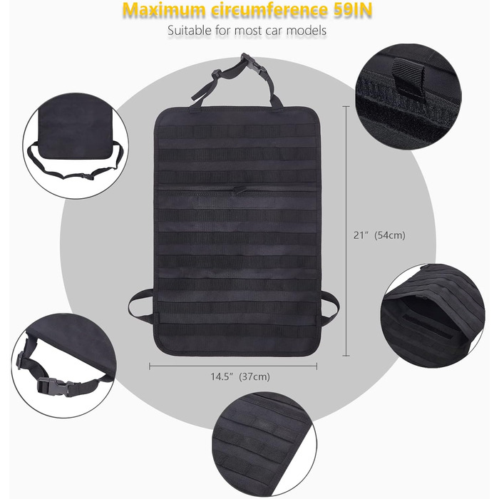 Організатор спинки сидіння тактичного автомобіля Jimikay, панель Molle, сумка для зберігання з 5 знімними кишенями Molle для всіх