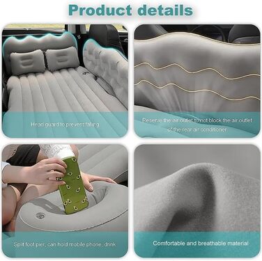 Надувний матрац для Ford Ranger 2012-2025, товстіший надувний матрац для заднього сидіння автомобіля з 2 подушками та місцем для зберігання речей, A/Сірий звичайний A/Сірий