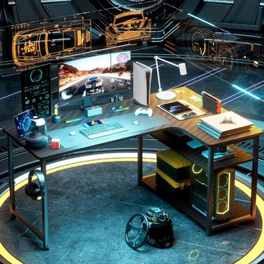 Ігровий стіл COMHOMA з розеткою, 120 x 80 см, кутовий стіл із портом зарядки USB та полицею, L-подібний комп&39ютерний стіл, ПК-стіл для офісу, домашній офіс, чорний - 120 см