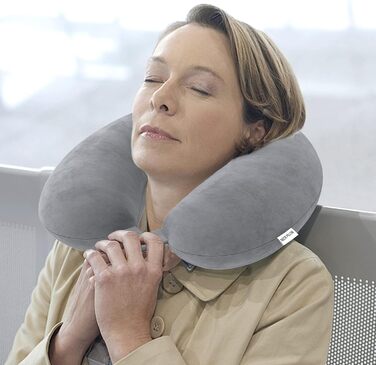 Подушка з піни памяті Neck Pillow Lightweight Quick Pack for Airplane Train Car Travel Camping Neck Support Pillow (темно-сіра)