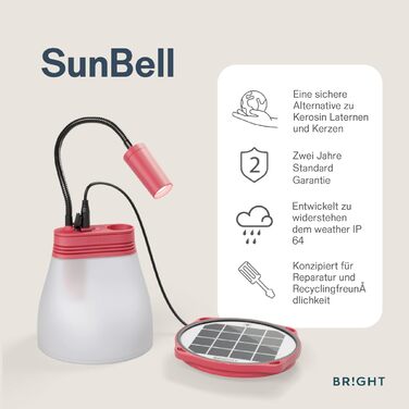 Сонячні ліхтарі BRIGHT SunBell 80 для використання на вулиці - кемпінговий ліхтар, 2200 мАг, перезаряджаються від USB та сонячної батареї, водонепроникні, для використання на вулиці та в надзвичайних ситуаціях