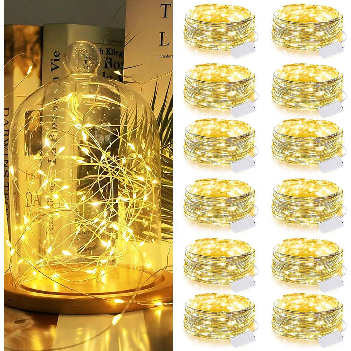 Світлодіодні гірлянди прикраса батареї на Різдво, вечірка, міні світлодіодні гірлянди з батареєю CR2032, 2M теплий білий мідний др