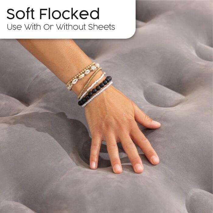 З акумуляторним насосом, одинарний флокований надувний матрац, портативний надувний матрац, надувний матрац для кемпінгу на відкритому повітрі, одинарний надувний матрац з акумуляторним насосом