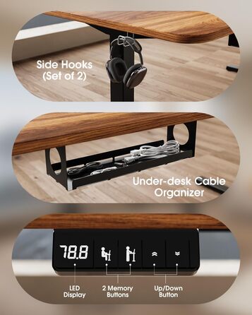 Каркас столу з регулюванням висоти та кабельним лотком, електрично регульований по висоті каркас столу з потужним двигуном, контролером пам&39яті та функцією захисту від зіткнень (чорний)