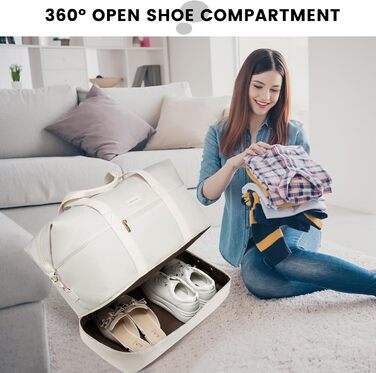 Дорожня сумка LOVEVOOK Weekender для жінок, спортивна сумка, ручна поклажа, велика лікарняна сумка, сумка для пологів, дорожня сумка, спортивна сумка з косметички та відділенням для взуття для авіаперельотів, бежева, 50x38x25 см