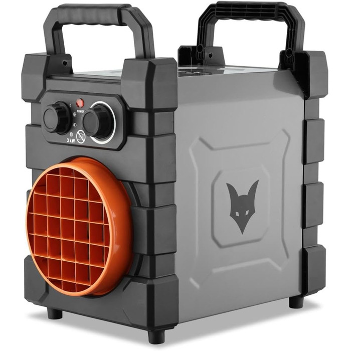 Електричний обігрівач FUXTEC FX-EH3, вентилятор-обігрівач з 2 рівнями нагріву 1500 Вт/3000 Вт, плавно регульований термостат, витрата повітря 284 м/год, клас захисту IP24, компактний та портативний для приміщень площею до 90 м