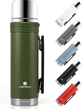 Термос SANTECO 1 л - Термос з чашкою для пиття в дорозі - Термопляшка з нержавіючої сталі з ручкою - Герметична ізольована пляшка для кави та чаю - Без BPA, для гарячих та холодних напоїв