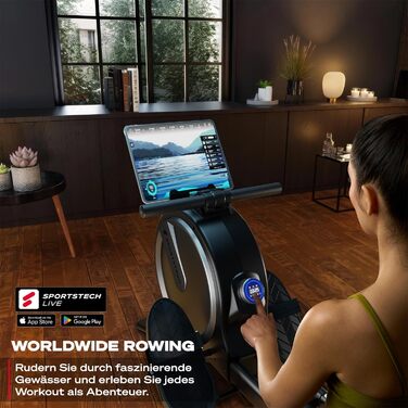 Домашній гребний тренажер з водонепроникним або магнітним опором, світлодіодним дисплеєм, сумісним із додатком Bluetooth, подвійною ковзною рейкою, тихий, ергономічний, тренування всього тіла, вертикальне зберігання, PROwer/WRX500 (чорний)