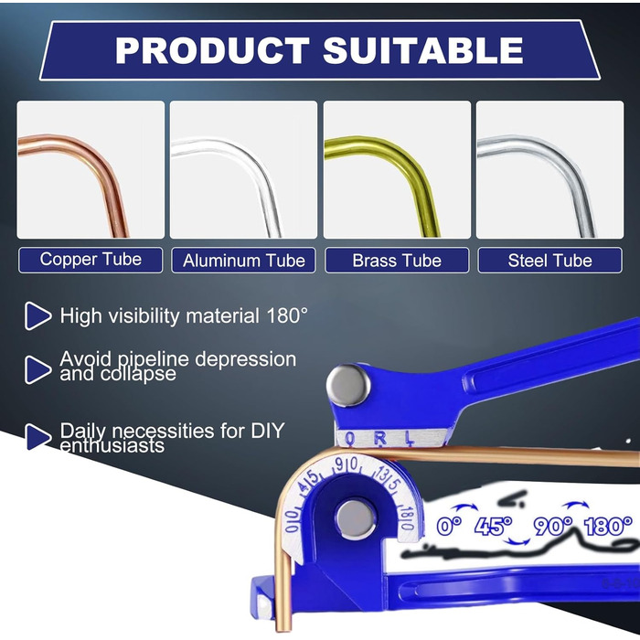 Трубогиб, інструмент для згинання труб, трубогиб 3 в 1, трубогиб на 180 градусів, ручні плоскогубці для згинання труб на 1/4 дюйма, 5/16 дюйма, 3/8 дюйма, алюмінієві латунні мідні труби, тонкі порожнисті труби, сині
